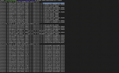 A terminal window showing a long list of completed code.